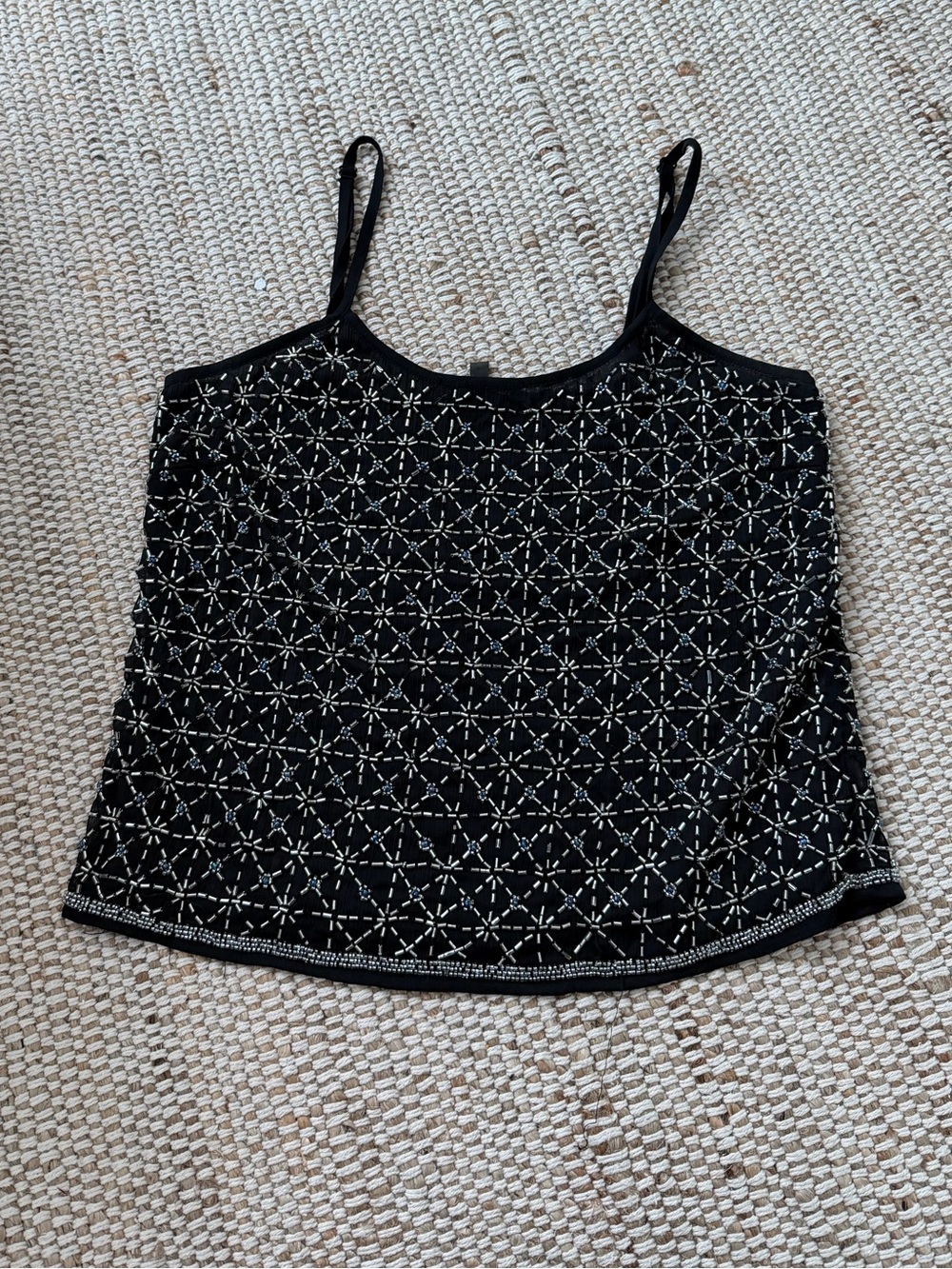 Topshop Black Tank Top Embellished with Silver Beads Size 8